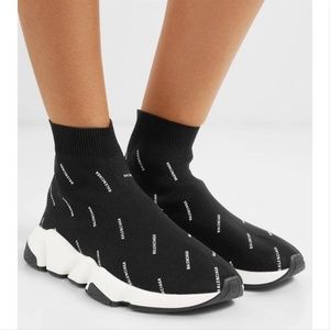 Balenciaga All-Over Logo Speed High-Top Sneakers
